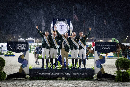 Longines League of Nations™ 2024 - Ocala USA. Team Ireland celebrates victory.